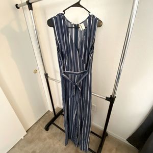 Blue Pinned Striped Jumpsuit